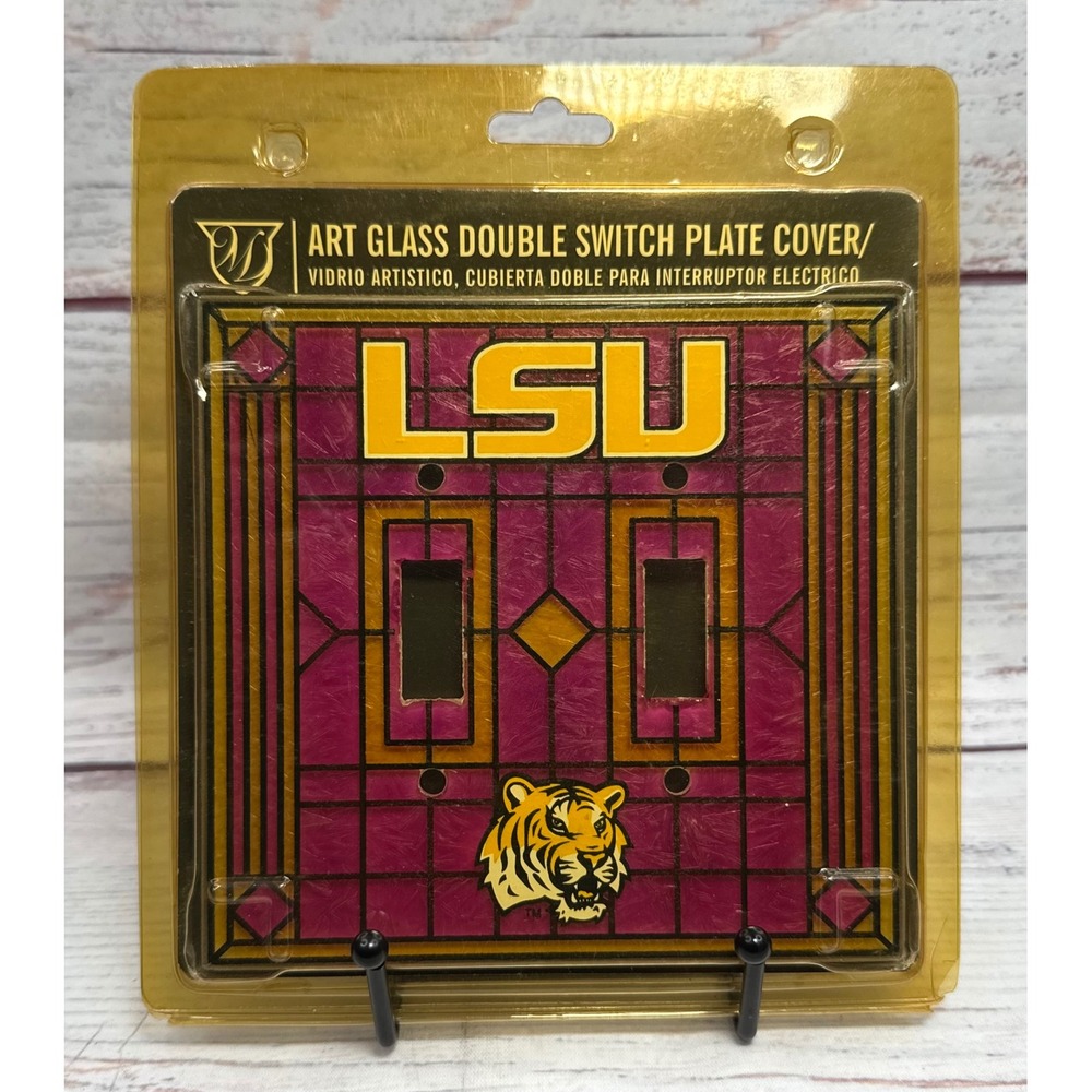 LSU Tigers Art Glass Double Switch Plate Cover The Memory Company Stained Glass